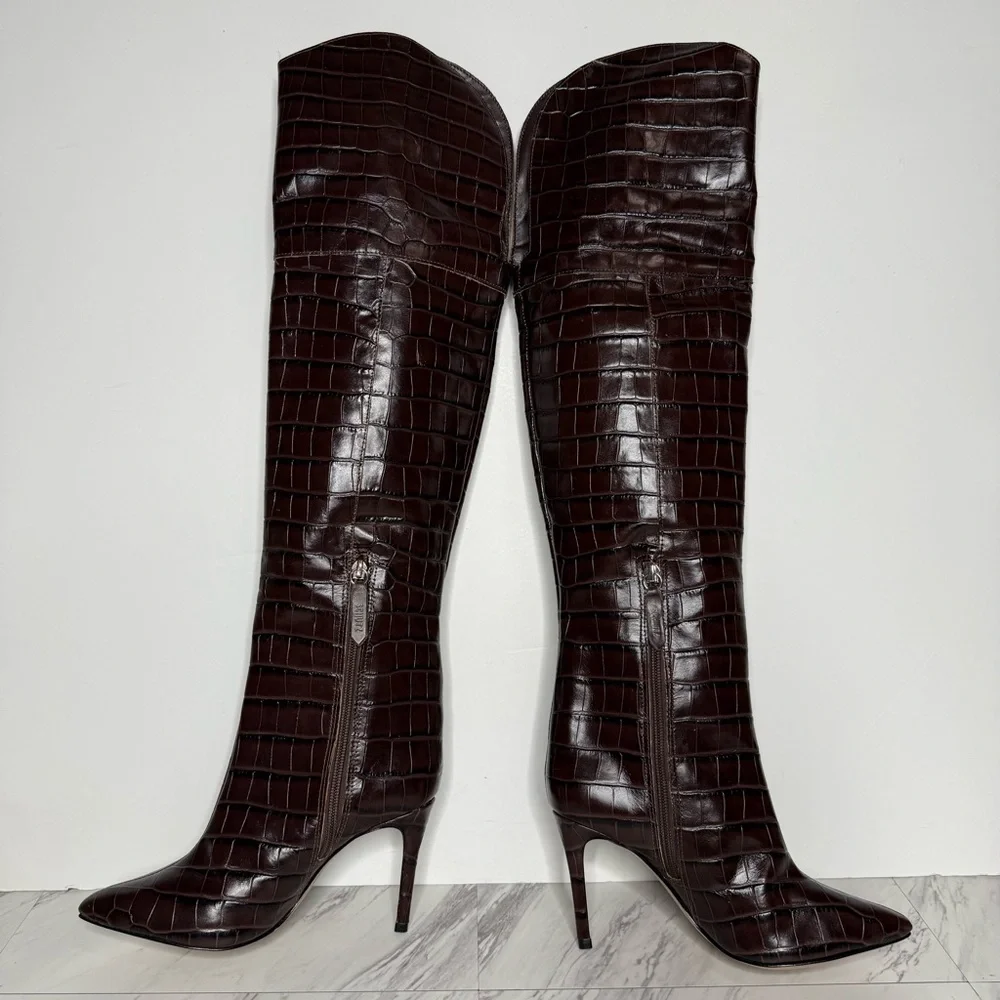 Schutz Maryana Brown Crocodile Over The Knee Boot 5 1/2 B
